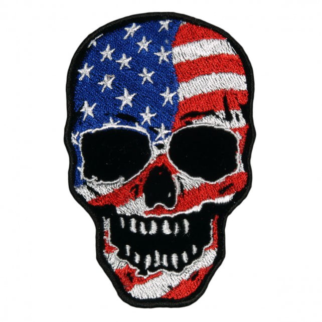 CHECKERED FLAGS SKULL EMROIDERED 3 INCH MC BIKER PATCH 