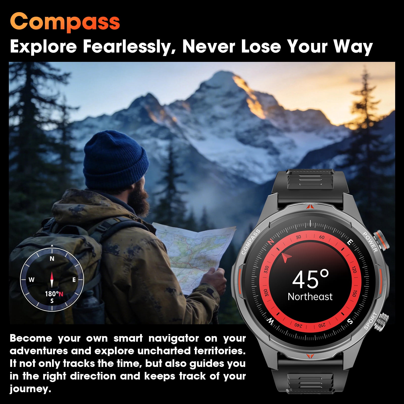 Haulvean Smart Watch 1.7" Smartwatch (Metal Body) with 1000mAh Battery/IP68 Waterproof/100+ Sports Modes, Outdoor Sports, Fitness Tracker fits for Android and iPhone Devices (Black)