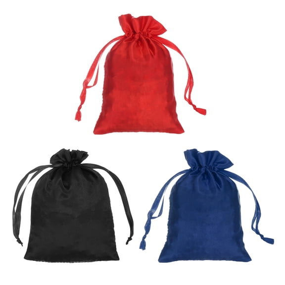 Uxcell Satin Bags with Drawstring, Wedding Favor Mini Gift Bags for Birthday Party Black, Red, Navy Blue