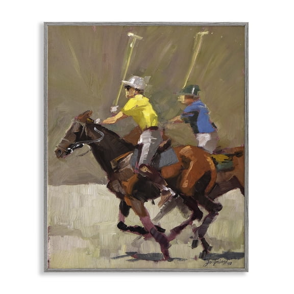 Stupell Industries Polo Player Athletes Sports Painting Gray Framed Art Print Wall Art, 24 x 30