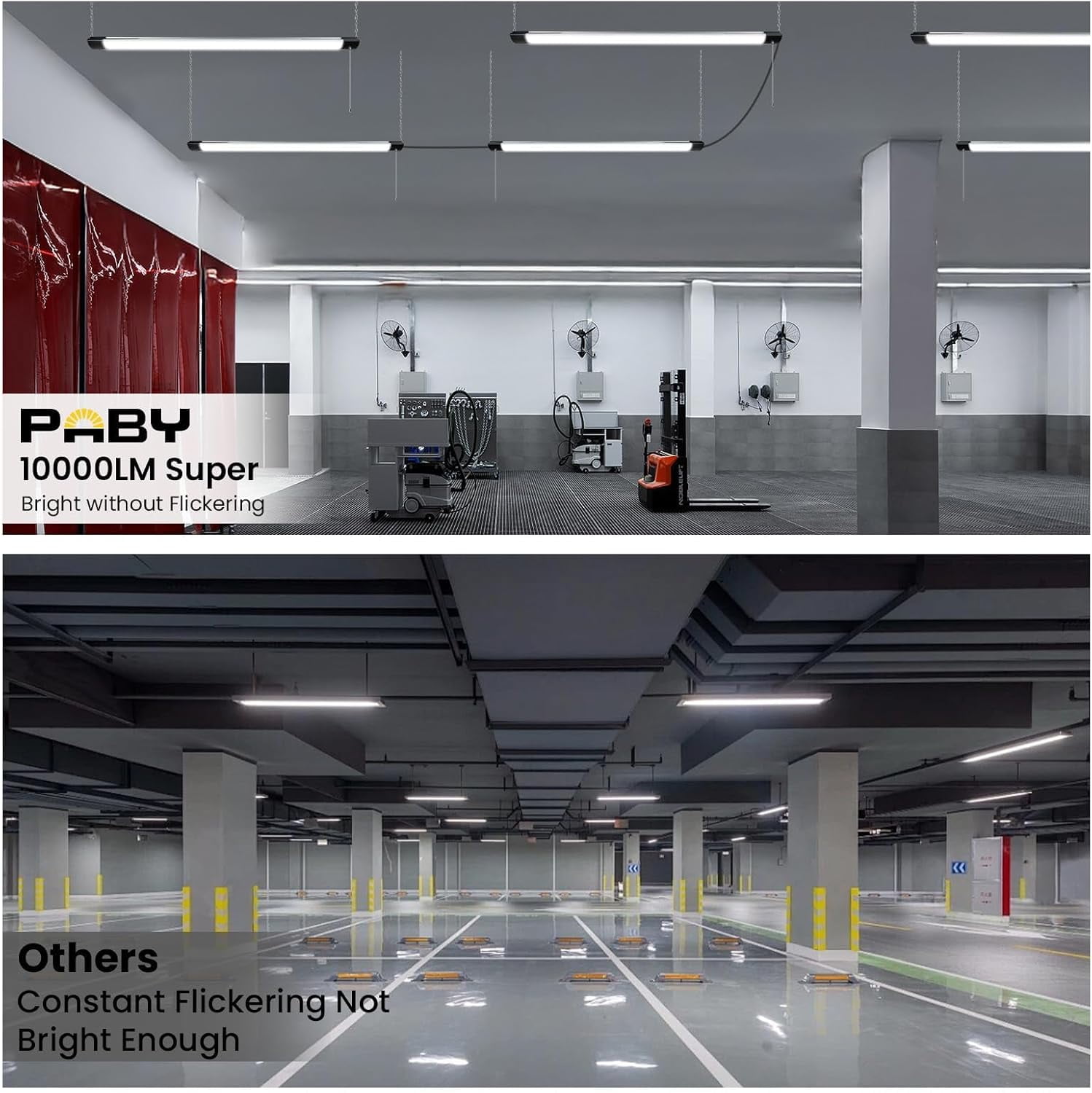 Paby 4FT LED Shop Light, Premium Aluminum Housing, Linkable, 84W 4000K 10000LM for Workshop Basement Garage Warehouses, Hanging or FlushMount, Power Cord and Pull Chain, ETL, Black, 2 Pack