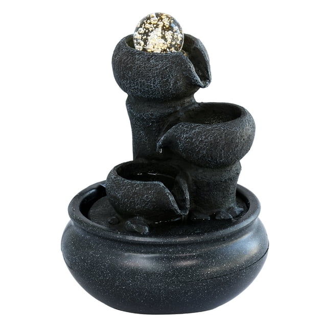 Dsseng Fontaine de Table Boule Rotative Cascade de Roches Fontaine d'Eau de Table Intérieure pour Décoration Moderne de la Maison Bureau Salon Décoration