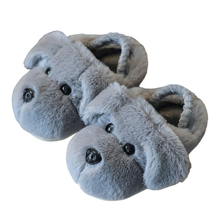 

Fuzzy Animal Slippers For Toddler Kids Cozy and Comfortable Cute Dog Slippers Memory Foam Non-Skid Bottoms Winter Warm House Slippers Grey 5-5.5 Years