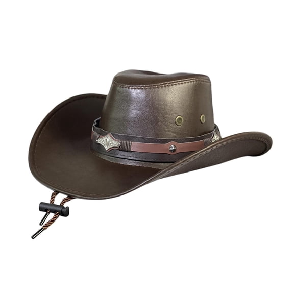 Cowboy Hat Fashion Wide Brim with Adjustable Chin Strap Costume Accessories Coffee