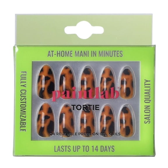 PaintLab Medium Almond Press On False Nails, Tortie, Tortoise Shell, 30 Count
