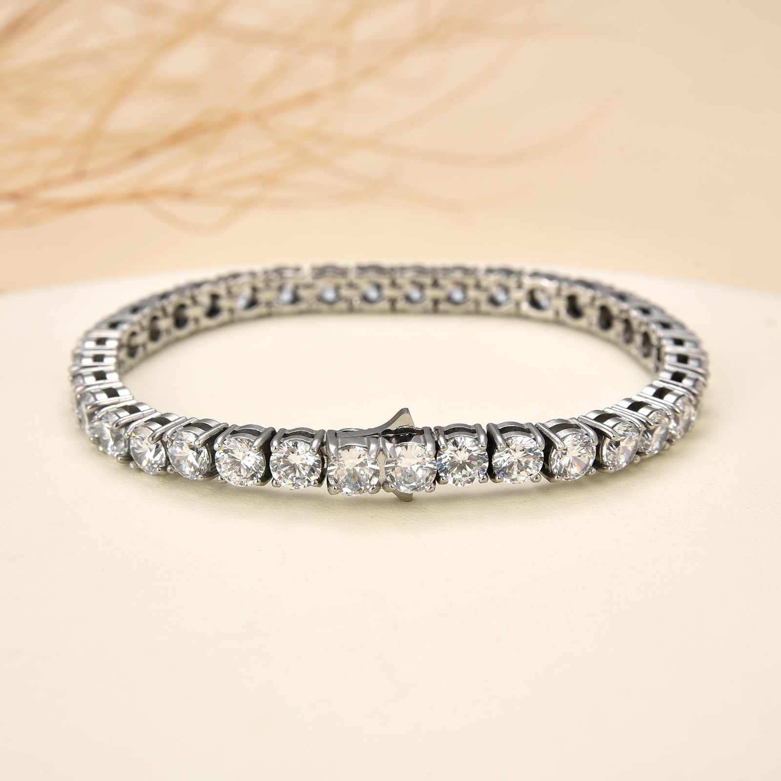 Stainless Steel Heart Tennis Bracelet for Women,Round Cubic Zirconia Classic Tennis Bracelet for Men Silver Solid Chunky Chain Cuff Wristband with Size 7-8 Inch 5mm CZ
