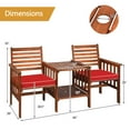 thumbnail image 2 of Gymax Causeuse en Bois d'Acacia pour Patio Extérieur, Ensemble de Conversation avec Table, Coussin Rouge, 2 of 10