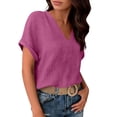 thumbnail image 4 of Enridrech Cotton Blouse for Women Fashion V Neck Shirt Tops Comfort Summer Short Sleeve Casual Loose Solid Color Top, 4 of 7