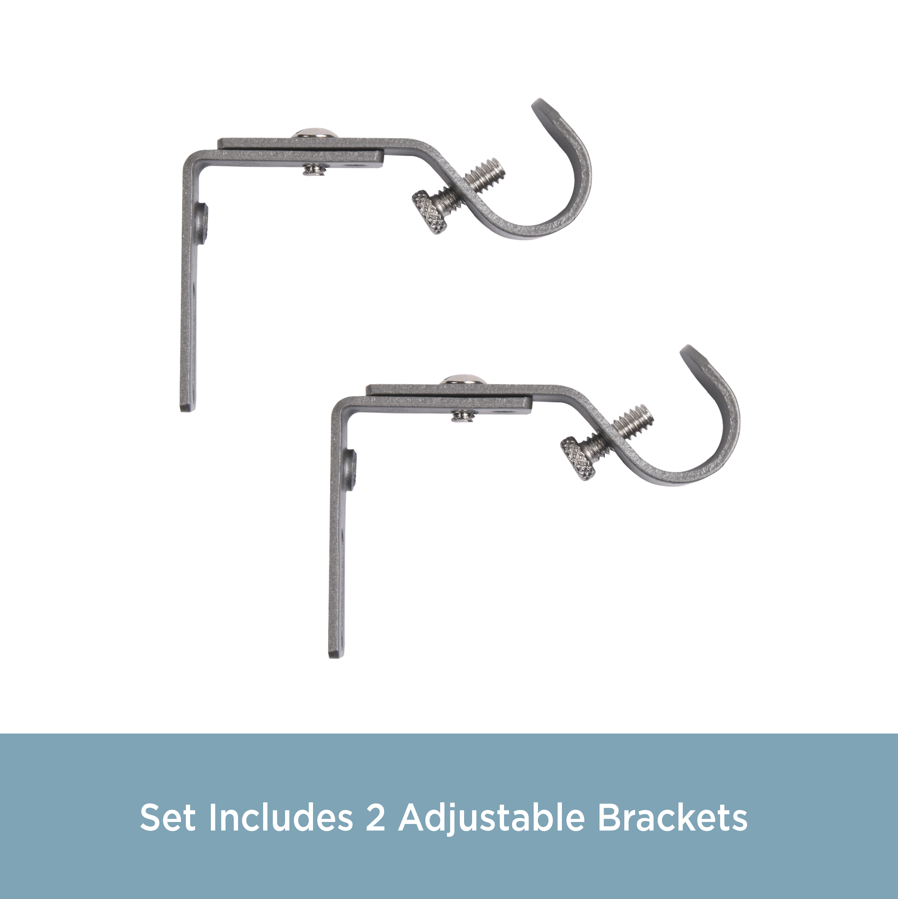 Kenney 5/8" Adjustable 2.5-3" Curtain Rod Mounting Brackets, Set of 2, Polished Pewter