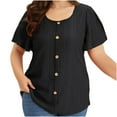 thumbnail image 2 of Busydd Womens Tops Plus Size Tops XL-5XL Casual Short Sleeve Round Neck Going Out Tops for Women Trendy Solid Color Button Summer Tops Comfortable Breathable Loose Spring Tops, 2 of 8