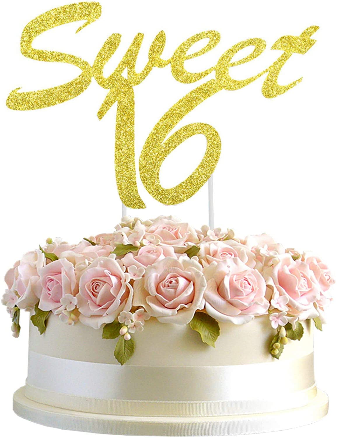 Junucubo 16 Cake Topper Sixteen Cake Topper Gold Glitter