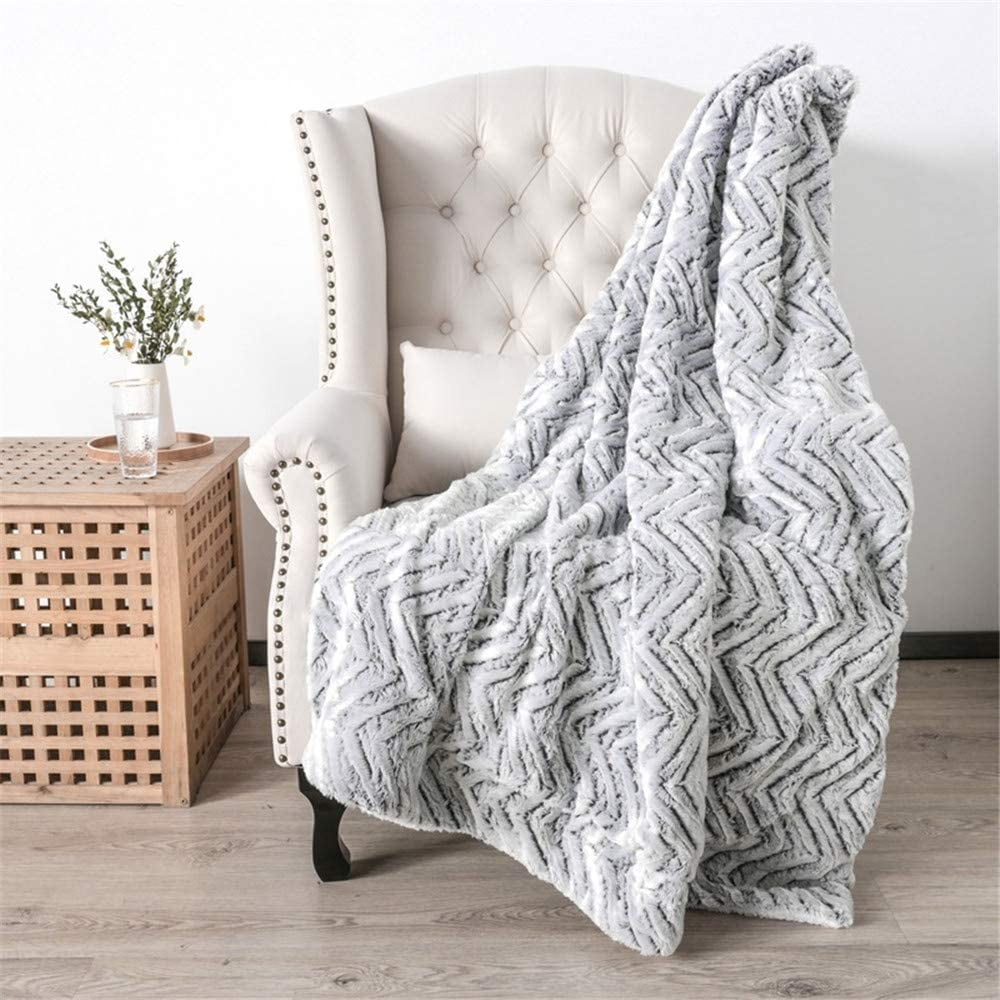 Akmi Double Sided Faux Fur Throw Blanket Silky Soft Throw Machine Washable Grey Striped Throw Super Soft Warm Faux Fur With White Sherpa Back Blanket