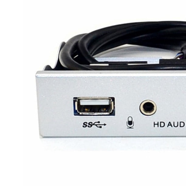 9 pines a 2 USB 2.0 Floppy Bay HUB HD Audio 3.5mm Rack de panel frontal (Plata) Ehuebsd Para estrenar