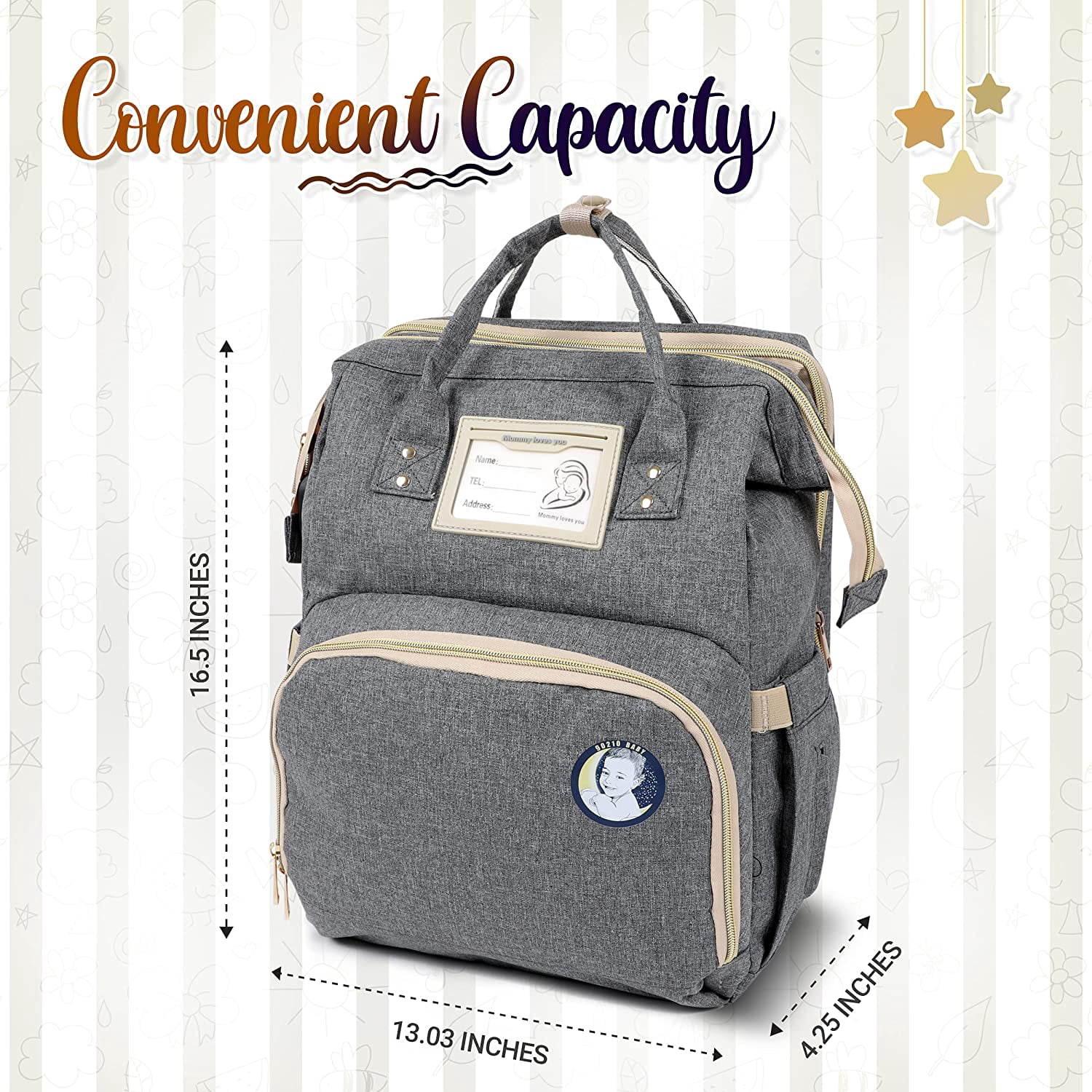 Baby Diaper Bag with Changing Station – Diaper Bag Backpack and USB Port, Insulated Bottle Bag, Mosquito Net, Sunshade – Comfortable and Stylish with Practical Stroller Hooks (Grey)
