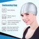thumbnail image 5 of Gorro de natación, protección para las orejas grande, gorro de PU para cabello largo, gorro de natación de entrenamiento para adultos, plateado, 5 of 6