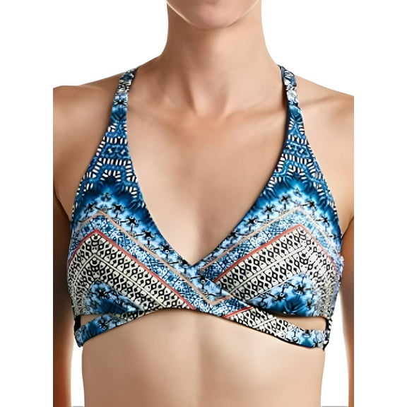LUCKY BRAND Women's Reversible Bikini Top, Blue, Large