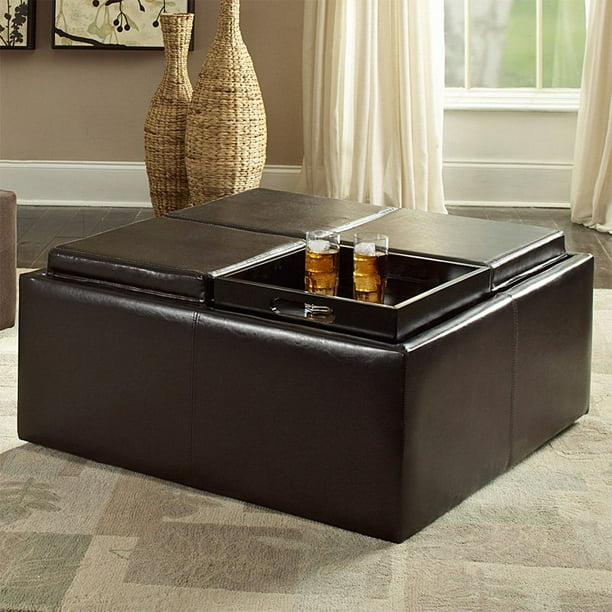 Tail Storage Ottoman With 4 Trays, Brown Ottoman With Storage And Tray