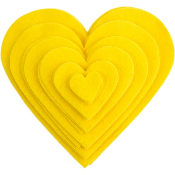 Playfully Ever After 1 to 6 inch Multi-Size Pack Stiff Felt Hearts 18pc (Yellow)