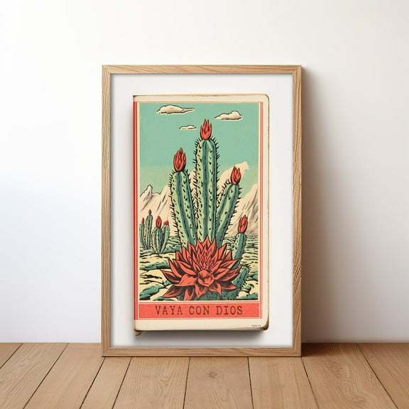 Cactus Landscape Wall Art Poster Print Desert Artwork Decor For Living Room Print For Office Matchbook Texas Art Vintage Floral Western Art , Decor For Living Room Bedroom, 8x12 UNFRAMED