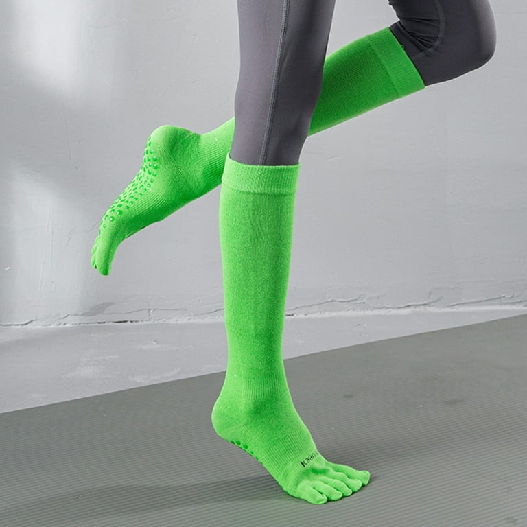 GENEMA Women Yoga Knee High Non-Slip Socks Bright Solid Color Five