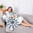 thumbnail image 5 of Oversized Wearable Blanket Hoodie,Blue Christmas Snowflake Pattern Sherpa Blanket Hoodie with Super Pockets,Super Warm Fuzzy Pullover for Women & Men, 5 of 6