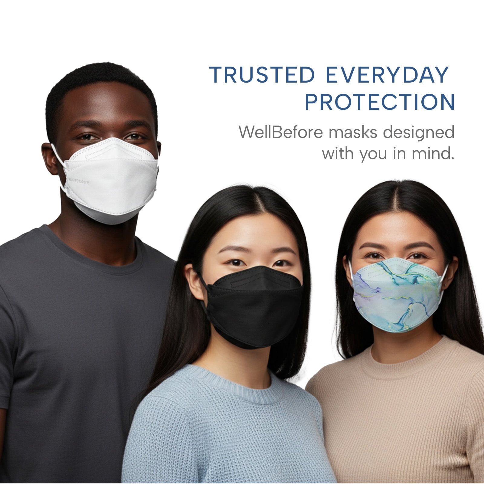 WellBefore Welcome Series KN95 3D Face Mask, Denim, Regular, Pack of 50