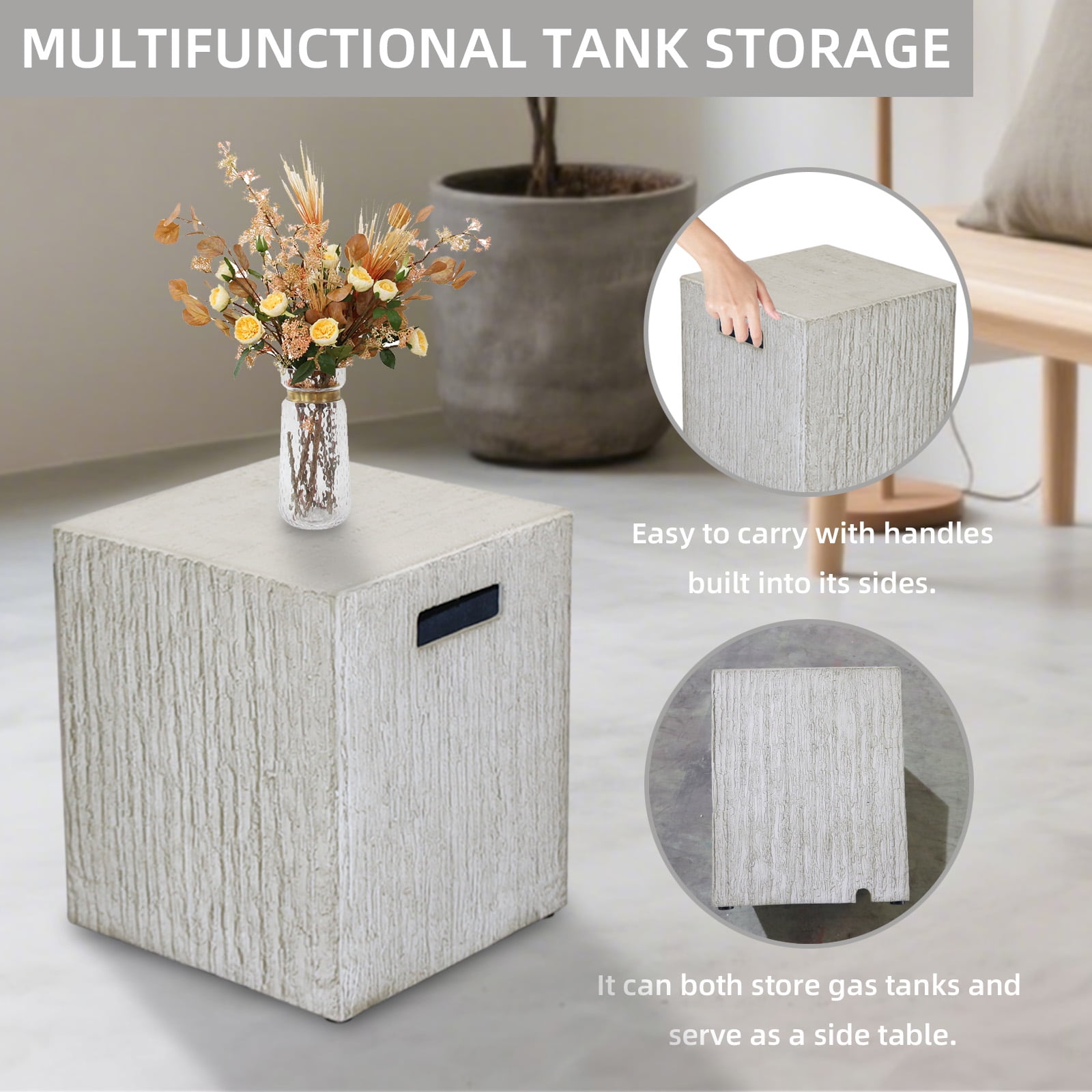 Afterglow 16" Propane Tank Cover Table, Square Tank Container Fits Standard 20 lb Cylinder Bottle Storage Box Hideaway Table, Gas Tank Holder for Outdoor Gas Fire Pits, Gray