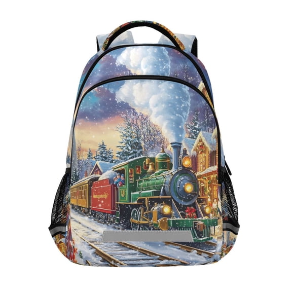 ALAZA Train in Winter Christmas Backpack Elementary School Bag Bookbag Travel Rucksack