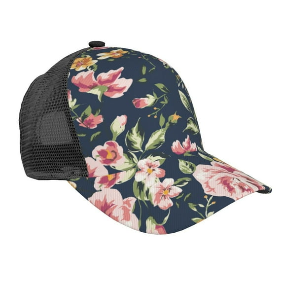 Lsque Vintage Floral Printed Trucker Hat - Baseball Cap for Men Women - Breathable Mesh Side, Adjustable Fit - for Casual Wear