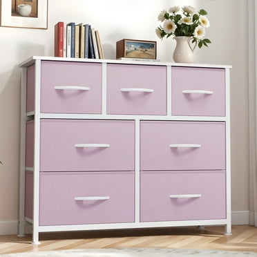 ModFusion 7-Drawer Fabric Dresser, Storage Organizer Chest for Bedroom & Living Room, Pink