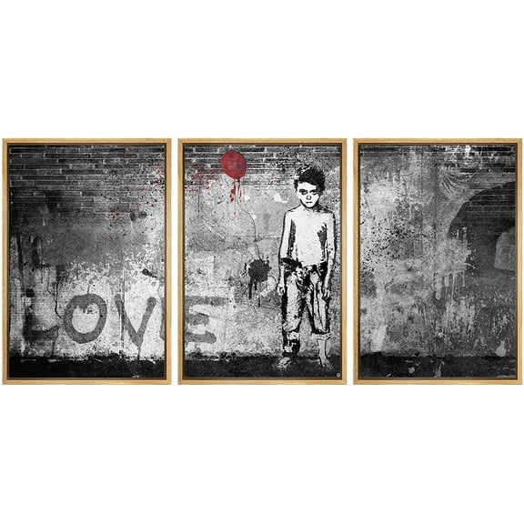 wall26 Framed Canvas Print Wall Art Set Spray Paint Banksy Child Balloon Graffiti & Street Art Comic Book Illustrations Modern Art Urban Portrait for Living Room, Bedroom, Office - 16"x24&qu