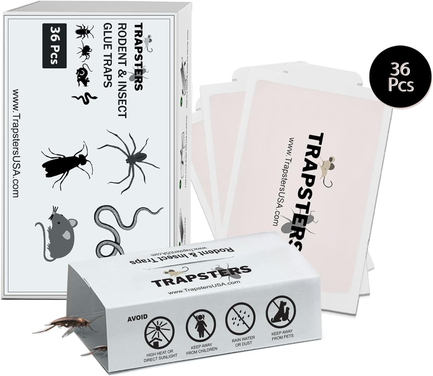72 MAX Mouse Glue Traps & Sticky Boards For Spiders & Insects - 36 Count