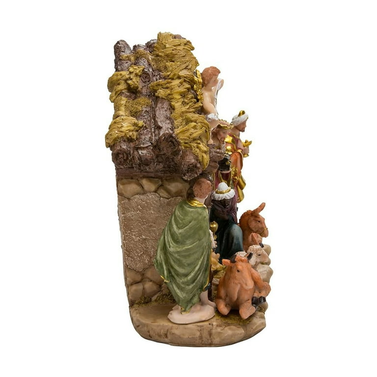 Kurt Adler Resin Nativity Set with Figures and Stable - 11-Piece