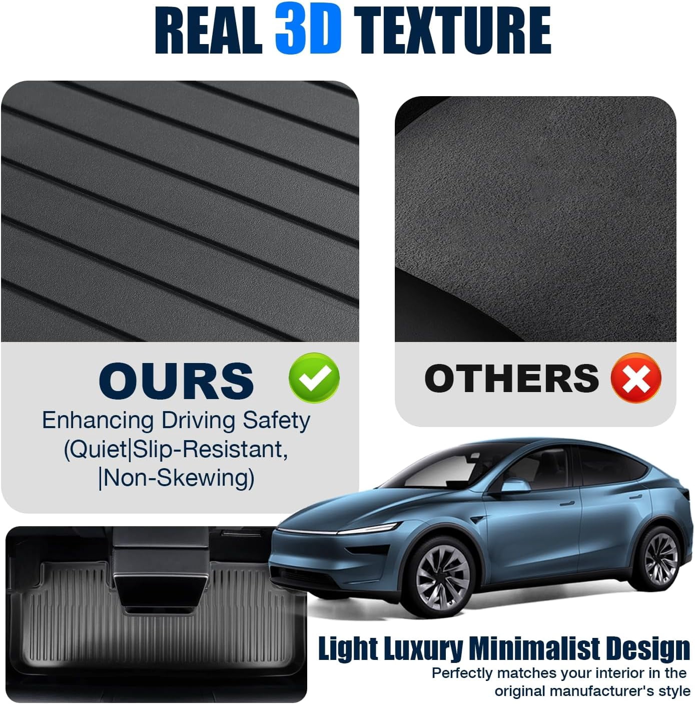 RONGTUO 6-Piece All-Weather TPE Floor Mats for 2025-2026 Tesla Model Y Juniper (5-Seater), with Frunk & Trunk Mat, Black