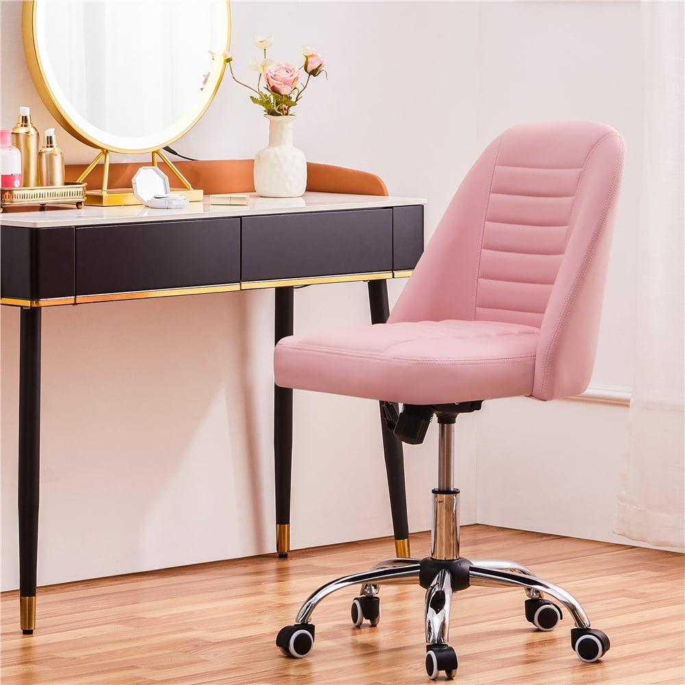 Alden Design Modern Tufted Faux Leather Armless Desk Chair for Home Office, Pink