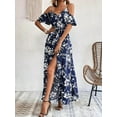 thumbnail image 4 of ZOELNIC Women's Floral Maxi Dress Cold Shoulder Split Thigh Belted A Line Long Summer Dress, S, 4 of 6