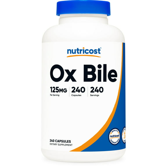 Nutricost Ox Bile Supplement Capsules, 125mg Per Serving, 240 Vegetarian Capsules