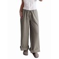 thumbnail image 3 of Women's High Waisted Drawstring Pockets Wide Leg Pants Woman Plaid Trousers for Casual Summer Black & White S, 3 of 10