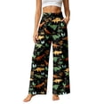 thumbnail image 2 of Womens Pants High Waist Ruched Dinosaur Print Trousers Fashion Casual Long Womens Pants Black L, 2 of 7