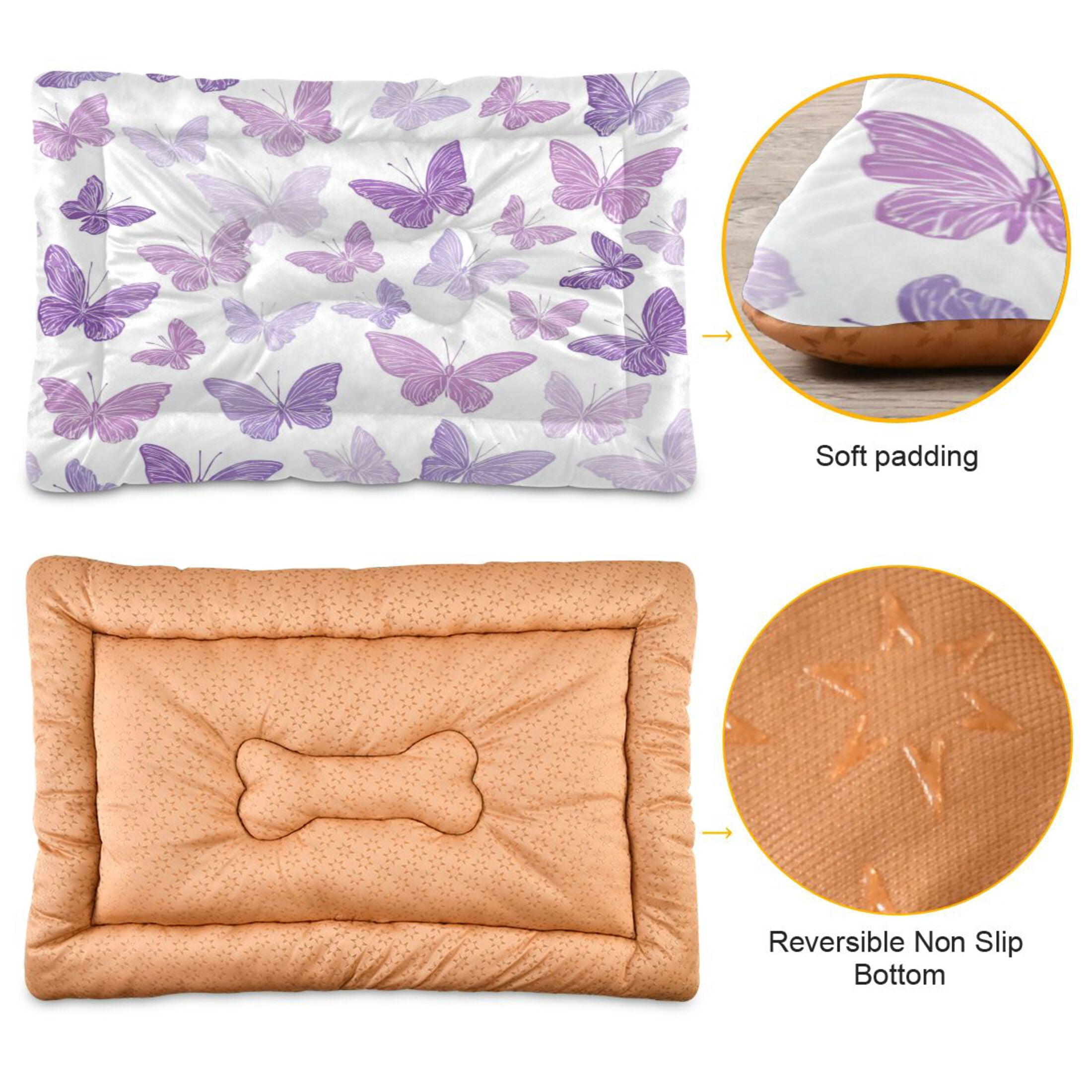 Qxltty Purple Butterfly Ped Pad Wear-resistant and Hard to Bite Through Sleeping Pad for Small Medium Large Dogs Winter Pet Bed 36×24in