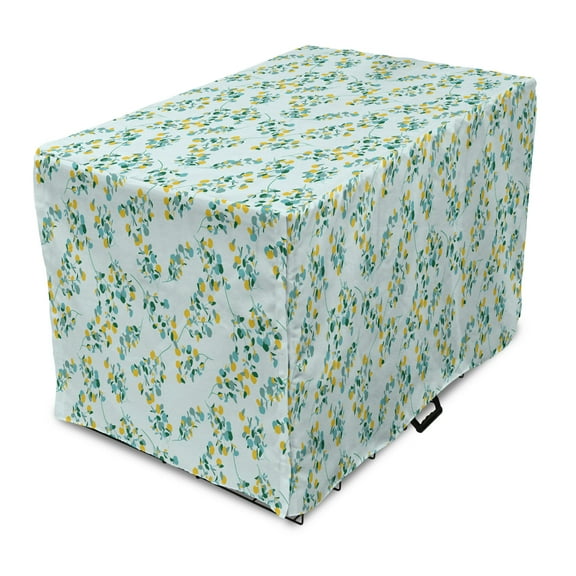 Floral Dog Crate Cover, Abstract Summer Blossom Botany Pattern, Easy to Use Pet Kennel Cover Small Dogs Puppies Kittens, 7 Sizes, Pale Blue Teal Mustard, by Ambesonne