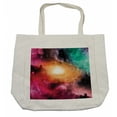 thumbnail image 1 of Zodiac Shopping Bag, Colorful Astronomy Pictures of a Spiral Galaxy Stars Stardust and Cosmos, Eco-Friendly Reusable Bag for Groceries Beach and More, 15.5" X 14.5", Cream, by Ambesonne, 1 of 2