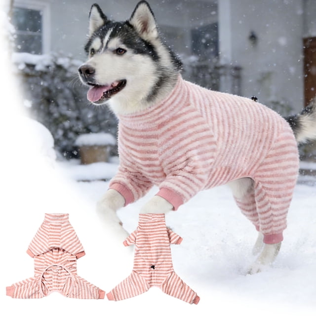 BotaniNest Pajamas For Medium Large Dogs Striped Fleece 4 Legs Warm Jumpsuit Cozy Full Coverage With Adjustable Buckle Winter Cold Weather For Big