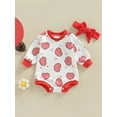 thumbnail image 2 of Seyurigaoka Baby Girls Valentine’s Day Bodysuits Outfits Long Sleeve Star Heart Print Romper Tops with Bowknot Headband Set, 2 of 8
