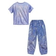 thumbnail image 4 of YONGHS Kids Boys Girls Hip Hop Jazz Modern Dance Outfit Shiny Metallic Shirt Tops and Pants Set Royal Blue 5-6, 4 of 5