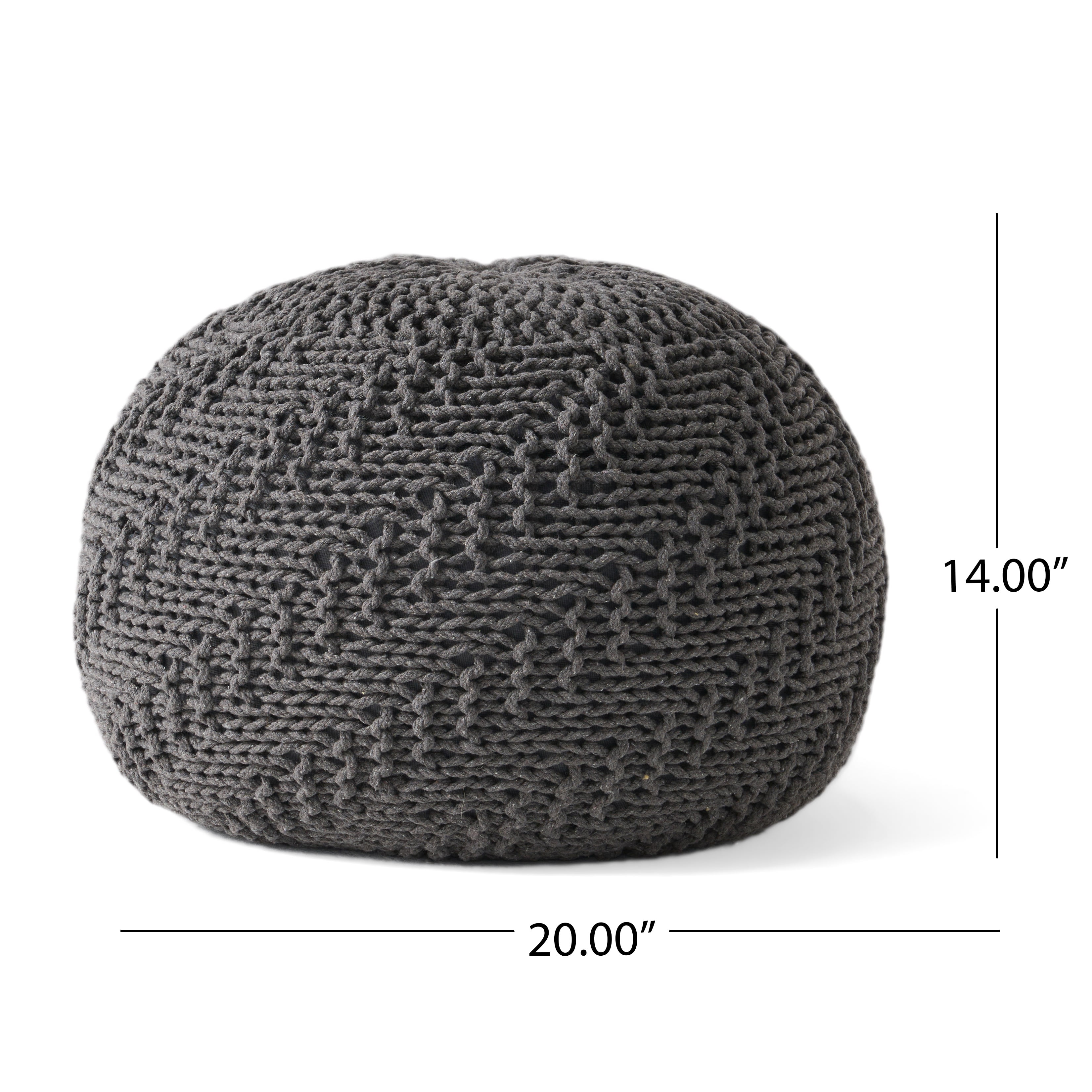 Statham Cotton Knitted Round Pouf, Dark Gray, 20" x 14"