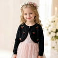 thumbnail image 2 of mgoYE Girl's Cardigans Sweater Cherry Open Front Long Sleeve Cute Casual Loose Sweaters(Black,5-6 Years), 2 of 9