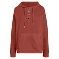 thumbnail image 6 of idosla Plus Size Hooded Tops for Women Long Sleeve Button Collar Drawstring Hoodies Pullover Sweatshirts with Pockets (Brown, 3XL), 6 of 6