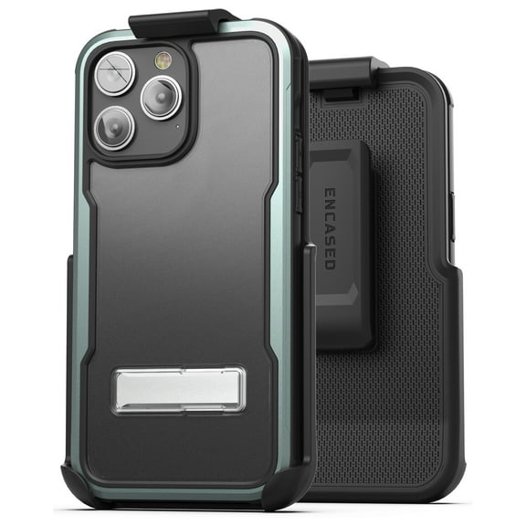 Encased Aluminum-X Designed for iPhone 14 PRO MAX Case with Belt Clip Holster and Durable Metal Kickstand Media Stand (Gray)