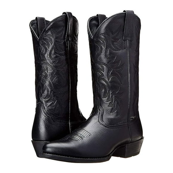 Qarigey Pies de PU, botas de vaquero occidentales resistentes al agua, acogedoras y secas, zapatos de cuero con patrón bordado para hombres, Calzado TYPE2